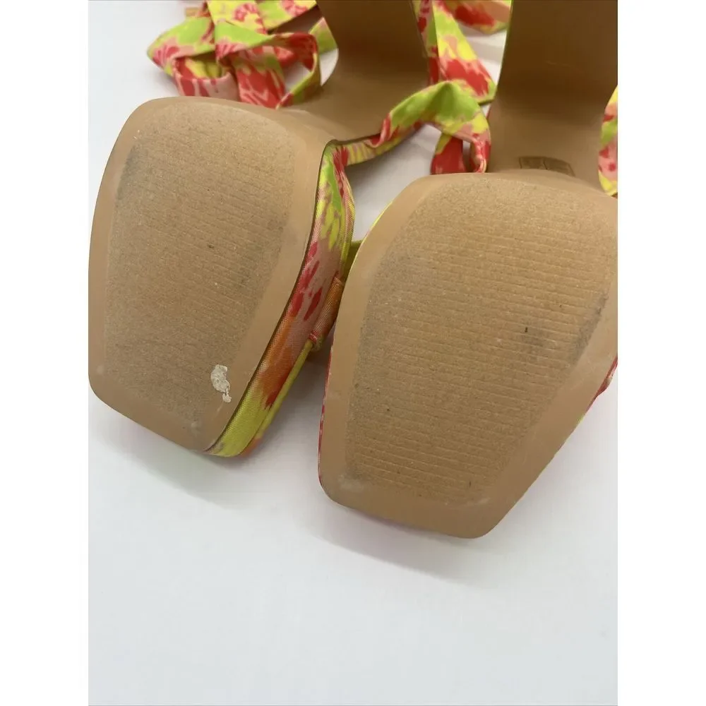 DREAM‎ PAIRS Women Heel Pump Sandals Leg Wrap Up Yellow Green Pink Tie-dye 8.5